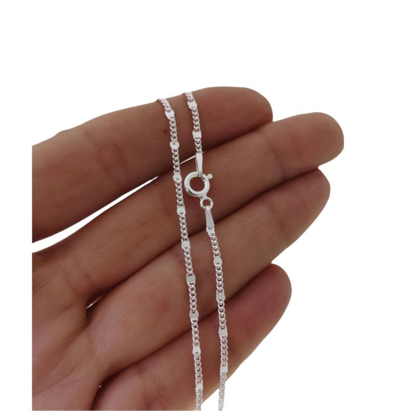 Cadena 40cm Barbada Combinada de Cuadraditos en Plata de Ley 925mls