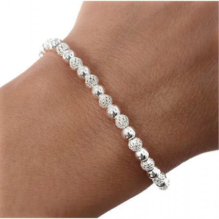 Pulsera de Bolas Lisas y Caladas de 4mm en Plata de Ley 925mls