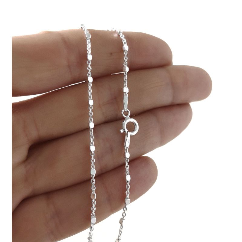 Cadena 45cm Forzada Combinada de Cuadrados en Plata de Ley 925mls