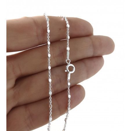 Cadena 45cm Forzada Combinada de Cuadrados en Plata de Ley 925mls