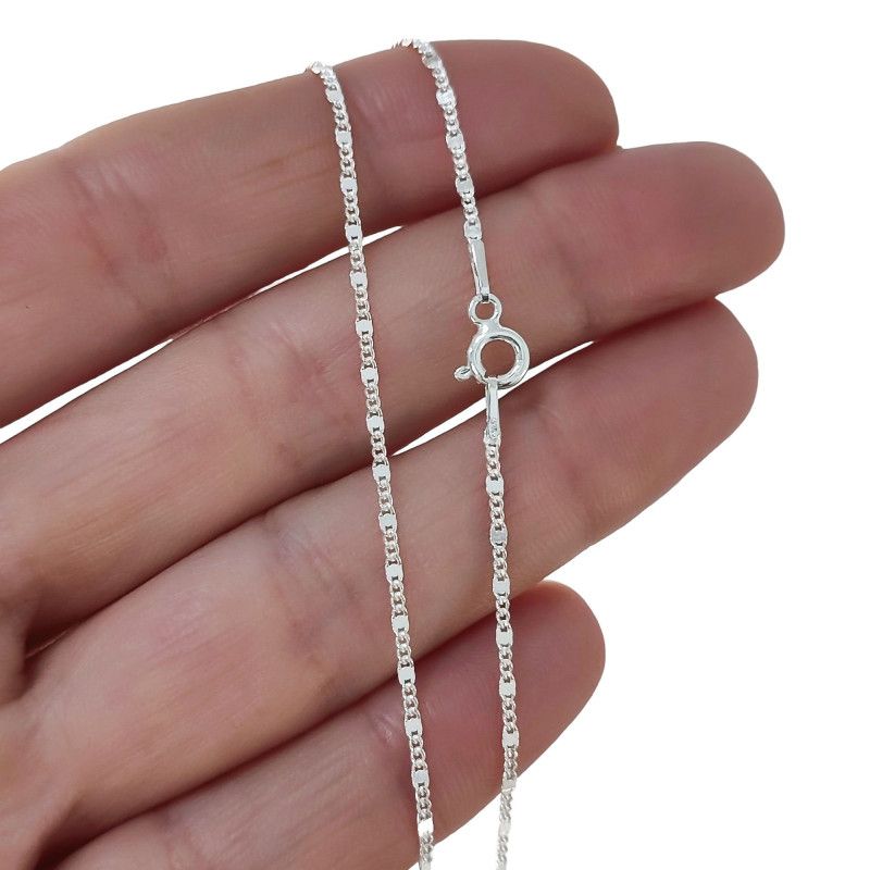 Cadena 45cm Barbada Combinada de Cuadraditos Martilleados en Plata 925