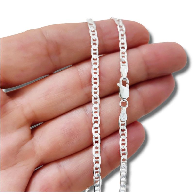 Cadena 50cm Marina Martilleada de Cuadrados en Plata de Ley 925mls