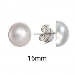 Pendiente de Media Bola Perla de 16mm en Plata de Ley 925mls