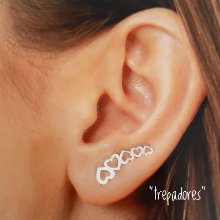 Trepador con Pendiente de Corazones en Plata de Ley 925mls