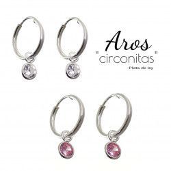 Aros de Chatón Rosa o Blanco Colgando en Plata de Ley 925mls