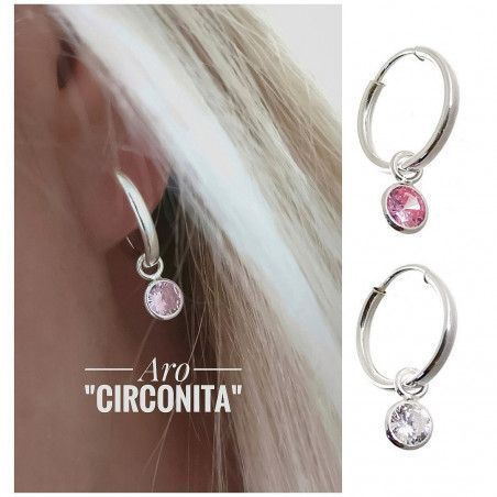 Aros de Chatón Rosa o Blanco Colgando en Plata de Ley 925mls
