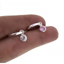 Aros de Chatón Rosa o Blanco Colgando en Plata de Ley 925mls