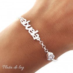 Pulsera de Abuela con Circonita en Corazón en Plata de Ley 925mls