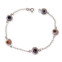 Pulsera de Ojos Turcos de Colores con Greca en Plata de Ley 925mls