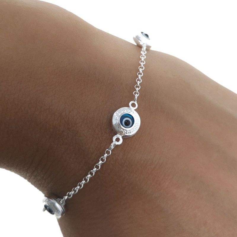 Pulsera de Ojos Turcos con Greca en Plata de Ley 925mls