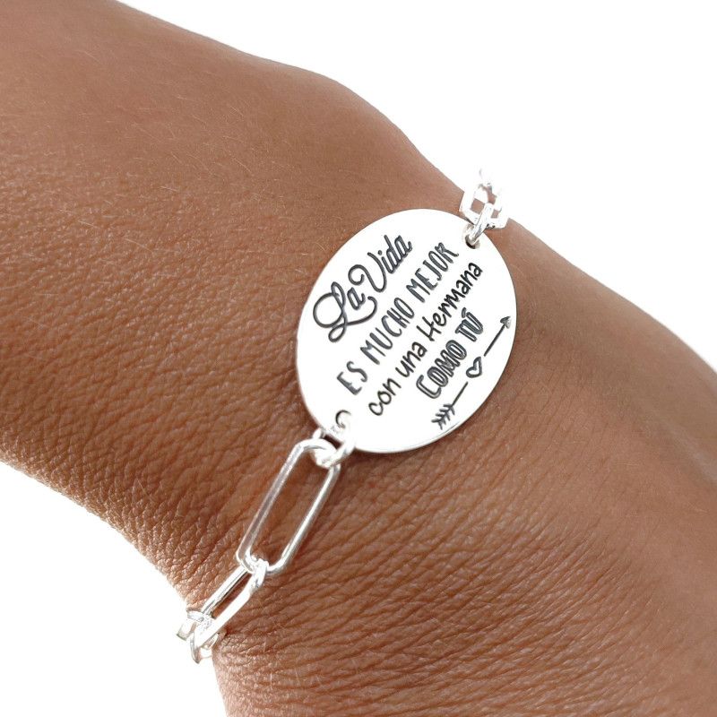 Pulsera de Hermana con Mensaje en Plata de Ley 925mls