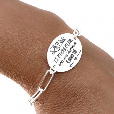 Pulsera de Hermana con Mensaje en Plata de Ley 925mls