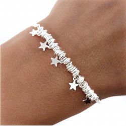 Pulsera de Estrellas Colgando con Entrepiezas en Plata de Ley 925mls