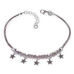 Pulsera de Estrellas Colgando con Entrepiezas en Plata de Ley 925mls