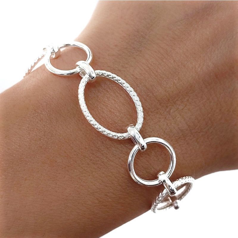 Pulsera Asas Ovaladas y Redondas Huecas en Plata de Ley 925mls