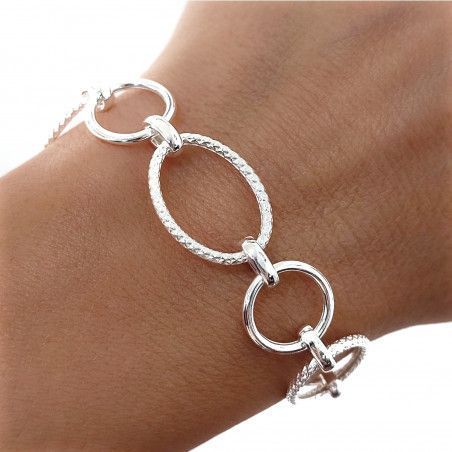 Pulsera Asas Ovaladas y Redondas Huecas en Plata de Ley 925mls