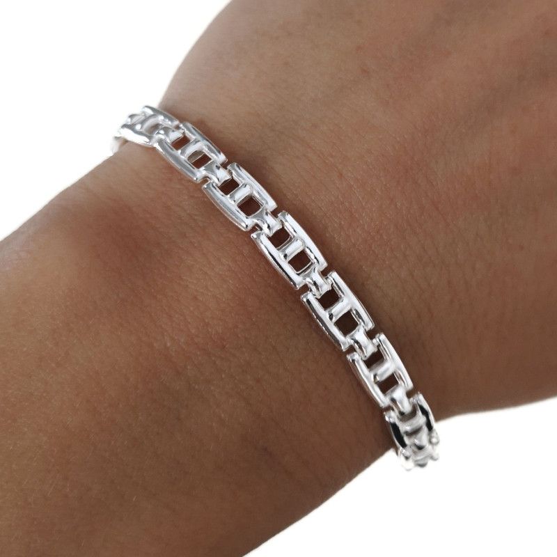 Pulsera Unisex Eslabones Ancla Cuadrada en Plata de Ley 925mls