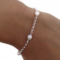 Pulsera Infantil de Perlas Comunión en Plata de Ley 925mls