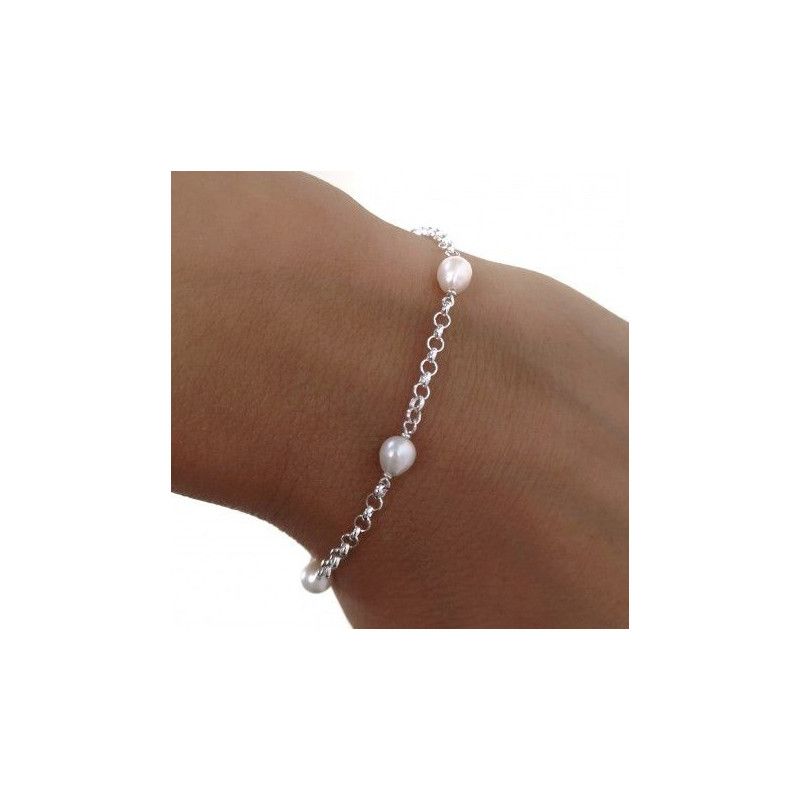 Pulsera Infantil de Perlas Comunión en Plata de Ley 925mls
