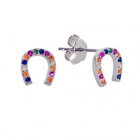 Pendiente de Herradura Multicolor Microengaste en Plata de Ley 925mls