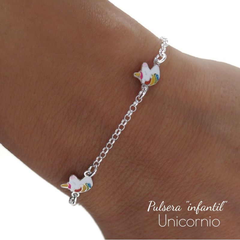 Pulsera Infantil de Unicornios en Plata de Ley 925mls