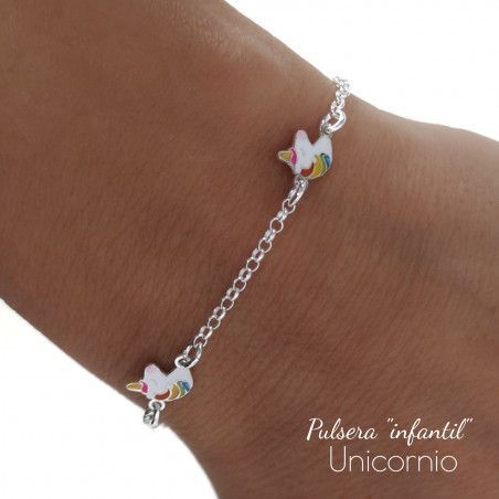 Pulsera Infantil de Unicornios en Plata de Ley 925mls