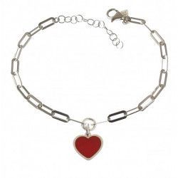 Pulsera Corazón Rojo esmaltado en Plata de Ley 925mls