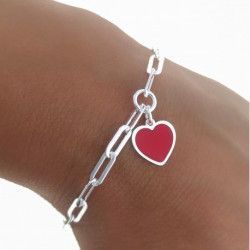 Pulsera Corazón Rojo esmaltado en Plata de Ley 925mls