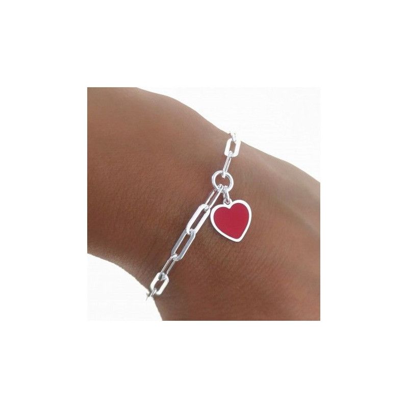 Pulsera Corazón Rojo esmaltado en Plata de Ley 925mls