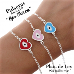 Pulsera de Ojos Turcos Esmaltados a Color en Plata de Ley 925mls