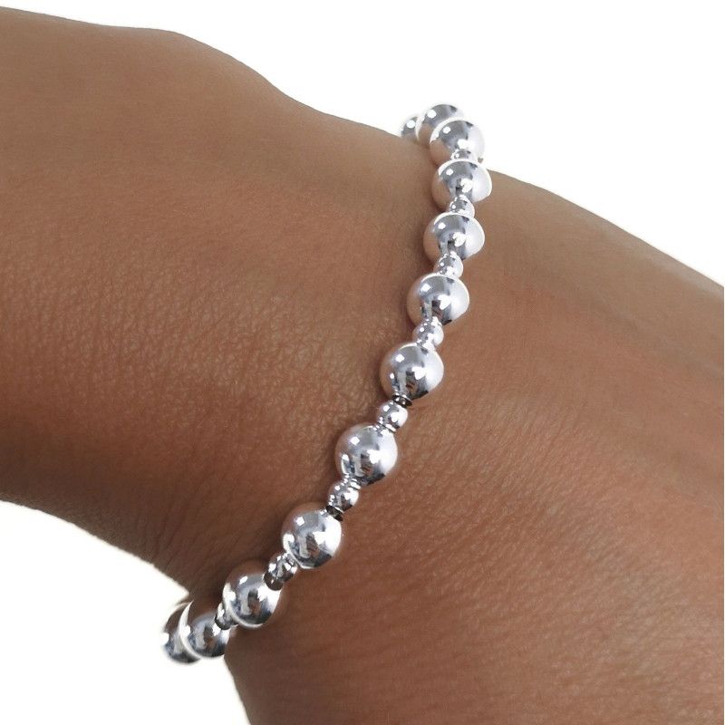 Pulsera de Bolas Alternada 1+1 en Plata de Ley 925mls