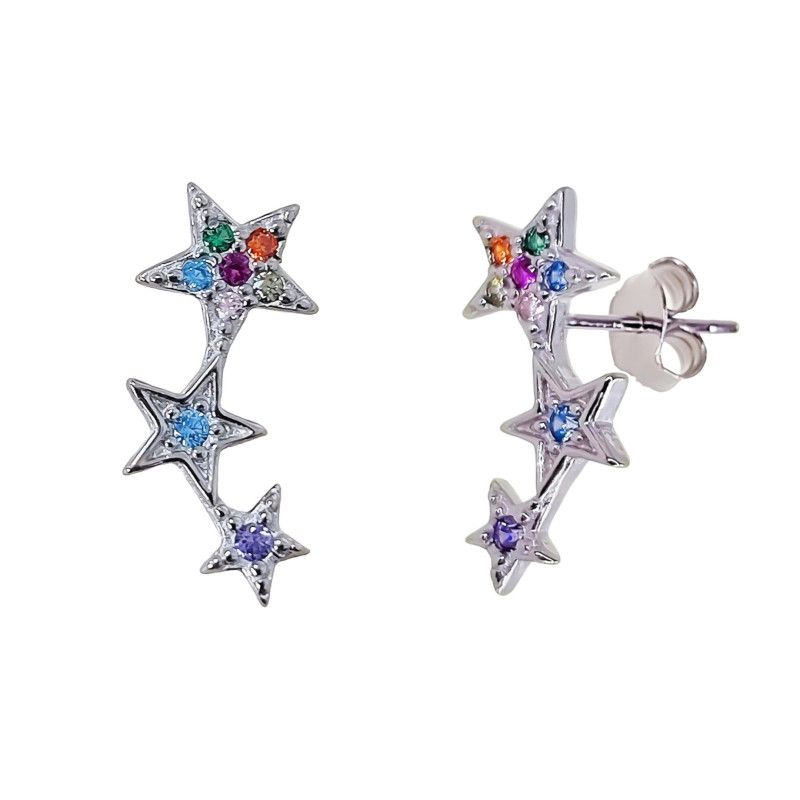 Trepador de Estrellas con Circonitas de Colores en Plata de Ley 925mls
