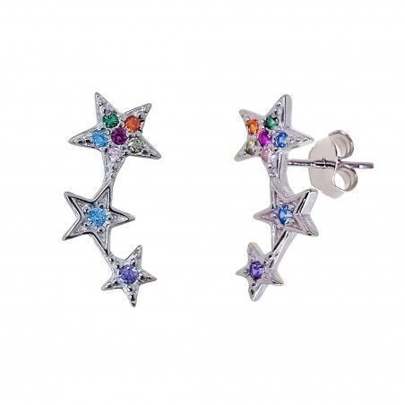 Trepador de Estrellas con Circonitas de Colores en Plata de Ley 925mls