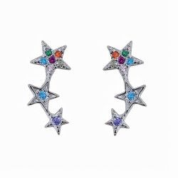 Trepador de Estrellas con Circonitas de Colores en Plata de Ley 925mls