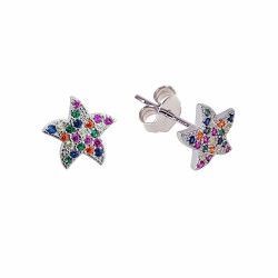 Pendiente de Estrella de Mar Multicolor en Plata de Ley 925mls
