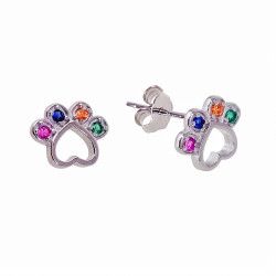 Pendiente de Huella Multicolor en Plata de Ley 925mls