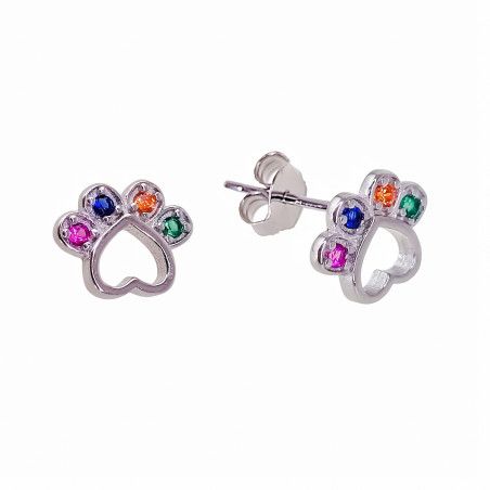 Pendiente de Huella Multicolor en Plata de Ley 925mls