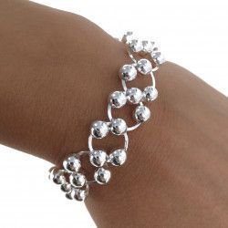 Pulsera de Bolas 6mm con Asas Planas Triple en Plata de Ley 925mls