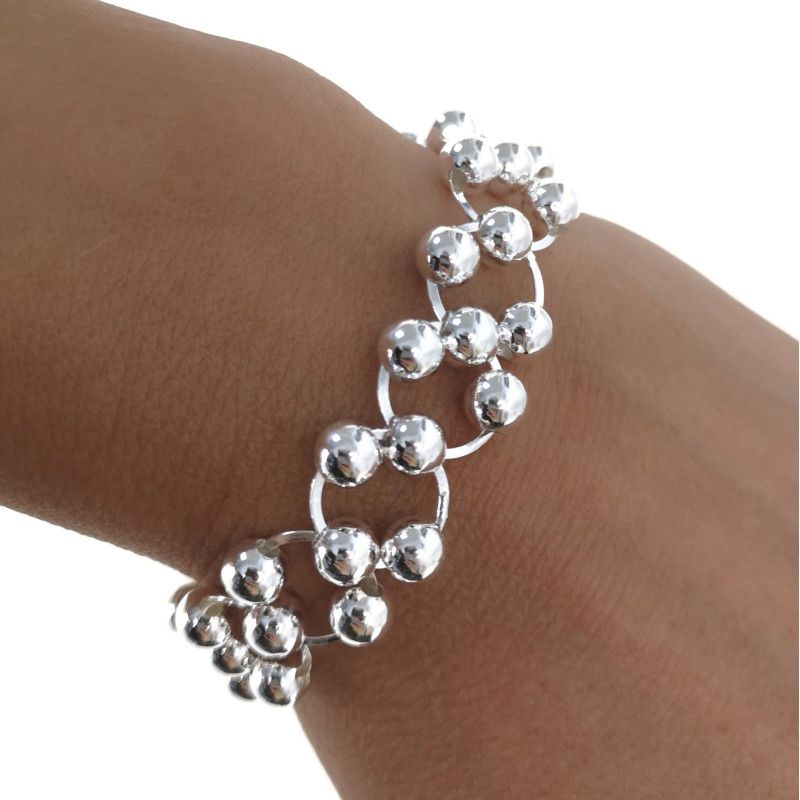Pulsera de Bolas 6mm con Asas Planas Triple en Plata de Ley 925mls