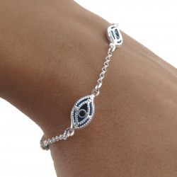 Pulsera de Ojos Turcos en Plata de Ley 925mls