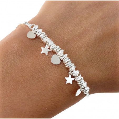 Pulsera de Corazones con Estrellas Entrepiezas en Plata de Ley 925mls