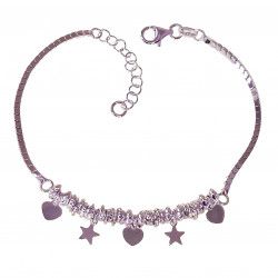 Pulsera de Corazones con Estrellas Entrepiezas en Plata de Ley 925mls
