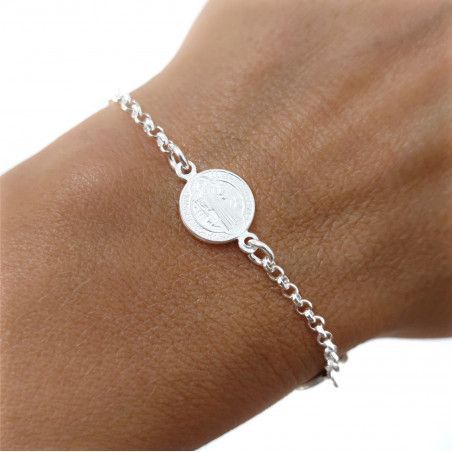Pulsera de San Benito Doble Cara en Plata de Ley 925mls