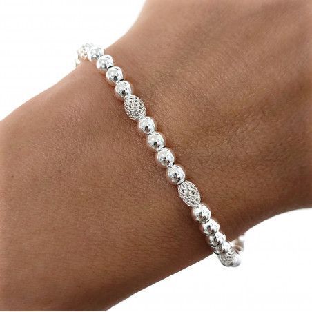 Pulsera de Bolas Alternadas Caladas y Lisas en Plata de Ley 925mls