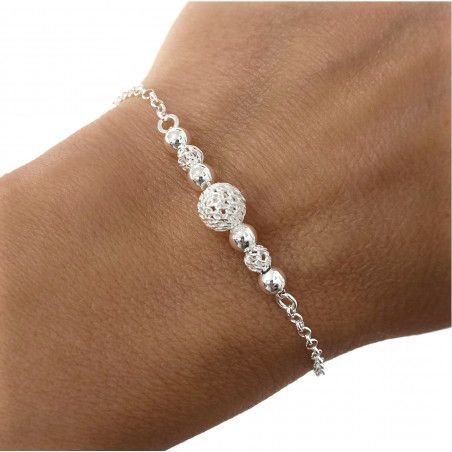Pulsera de Bolas Combinadas Caladas y Lisas  en Plata de Ley 925mls
