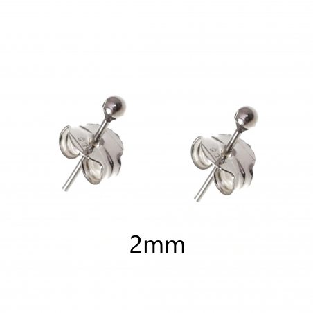 Pendiente de Bola Plata de 2mm en Plata de Ley 925mls
