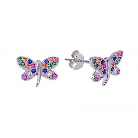 Pendientes de Mariposa Multicolor en Plata de Ley 925mls