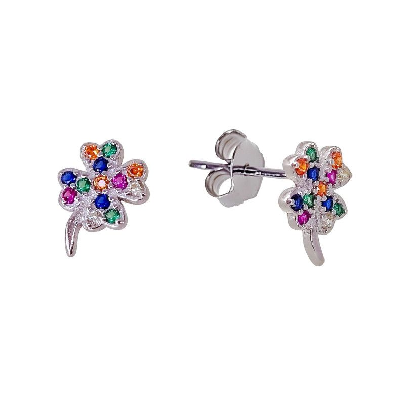 Pendientes de Trébol Multicolor en Plata de Ley 925mls