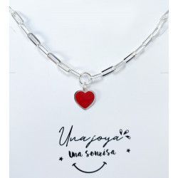 Gargantilla Corazón Rojo esmalte en Plata de Ley 925mls