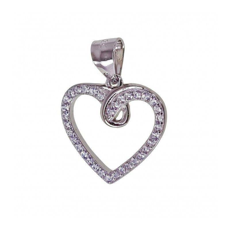 Colgante Corazón Calado con Piedras Circonitas en Plata de Ley 925mls